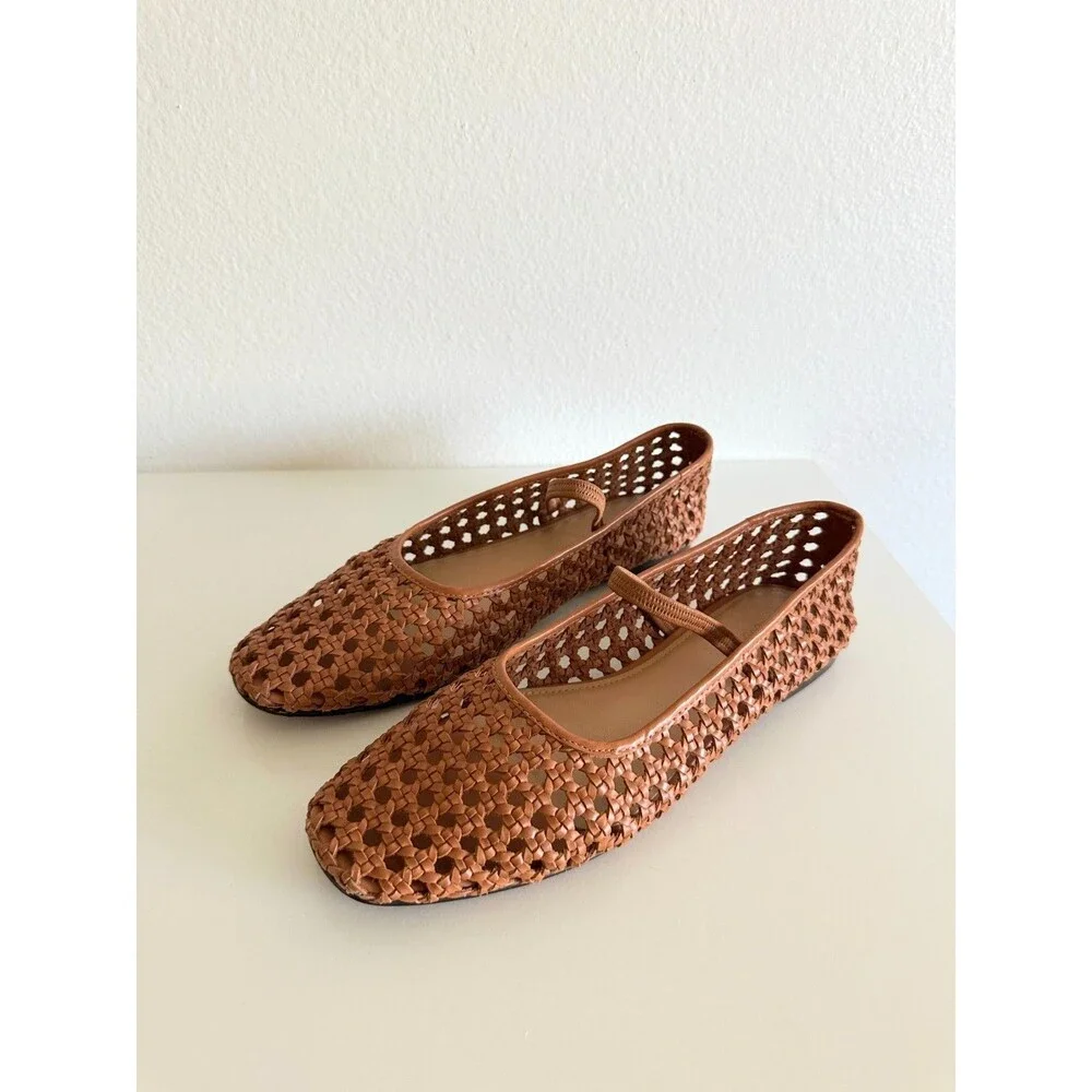 Madewell Women's The Greta Ballet Flats Desert Camel Open Weave Slip On Size 9.5